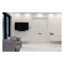 This modern master bedroom features a pair of TM9420 doors in MDF with flat panel inserts.