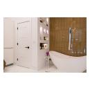 This modern master bath features TM9420 doors in MDF with flat panel inserts.