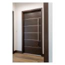 TMIR6000 doors in mahogany with ½" bright stainless steel inlays. Customer stained finish.