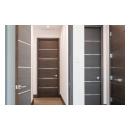 This bedroom features TMIR6000 doors in mahogany with ½" bright stainless steel inlay. Builder provided stain finish.