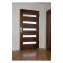 TM5100 exterior door in walnut with white lami glass and one step (OS) sticking