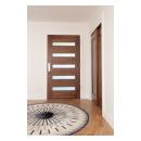 TM5100 exterior door in walnut with white lami glass and one step (OS) sticking