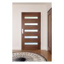 TM5100 exterior door in walnut with white lami glass and one step (OS) sticking