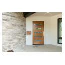 TM5100 exterior door in walnut with white lami glass and one step (OS) sticking
