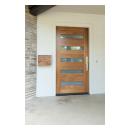 TM5100 exterior door in walnut with white lami glass and one step (OS) sticking