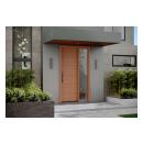 Modern TMIR6001 entry system in mahogany with white haze finish and ¼" kerf cut reveal