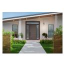 TMIR9001 entry system in mahogany with Slate finish and ¼" kerf cut reveal