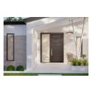 TMIR4101 entry system in Mahogany with Slate finish, ¼" kerf cut reveal and White Lami glass
