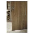 Detail of hickory plank door (VG1000) with wide V-groove profile and Cappuccino handwiped stain