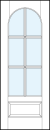 custom interior glass french doors with six true divided lites and bottom panel with half circle top