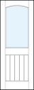 interior panel doors with glass top panel and small raised bottom panel with vertical slats and curved arch