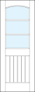 front entry raised panel doors with glass with raised slatted panel and arched top & two horizontal true divided lites