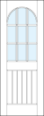 entry sytem panel doors with raised slatted bottom and half circle top and nine true divided lites glass sections