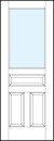 front entry panel doors with glass interior top panel, dual bottom and center raised panels