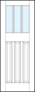 front entry panel doors with glass top, three bottom vertical raised panels and dual vertical true divided lites