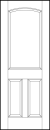 stile and rail front entry door with two bottom rectangle panels and large top panel with curved arch