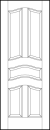 stile and rail interior wood doors with two top tall, center and two medium vertical bottom sunken arched panels