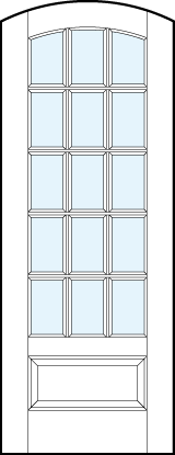 French glass front door with 15 rectangle true divided lites, slight rounded top and raised bottom panel