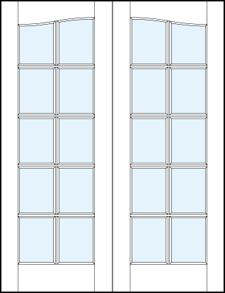 interior glass French doors with ten square true divided lites and slight top panel arch
