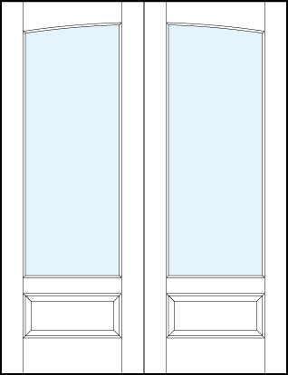 common arch pair of French glass doors with slight rounded top arch and raised bottom panel