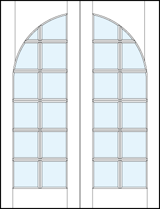 common arch pair of French glass doors with 12 square true divided lites design with half circle top arch