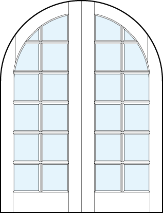 common arch pair of French glass doors with 12 square true divided lites design with half circle top arch