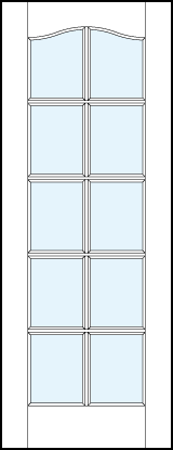 interior glass French doors with ten square true divided lites and slight top panel arch
