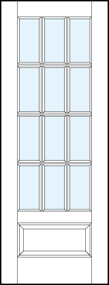 French glass door and rectangle true divided lites for 12 pane appearance and raised bottom panel