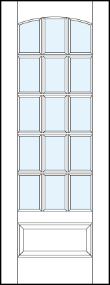 French glass front door with 15 rectangle true divided lites, slight rounded top and raised bottom panel