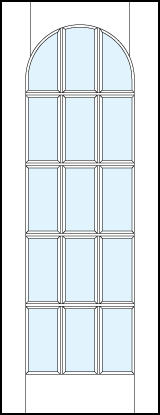 French glass front door with 15 square true divided lites design with half circle top arch