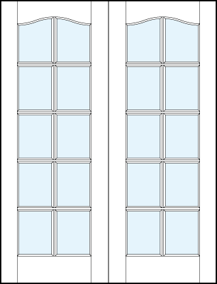 interior glass French doors with ten square true divided lites and slight top panel arch