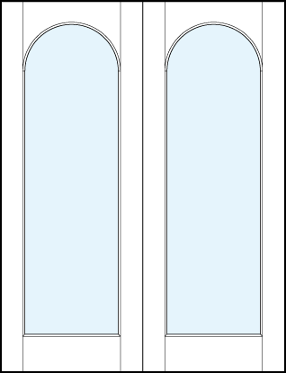 pair of French glass doors with one solid glass insert and rounded top panel