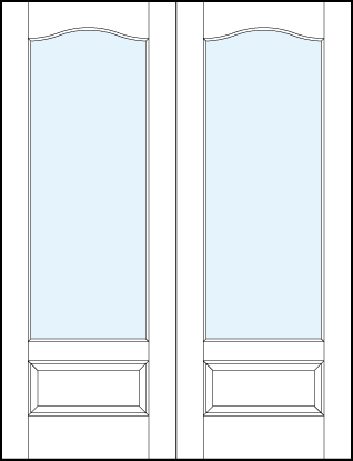 interior glass French doors with slight top arch and raised bottom panel