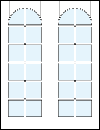 pair of French glass doors with 12 square true divided lites design with half circle top arch