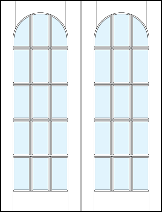 pair of French glass front door with 15 square true divided lites design with half circle top arch