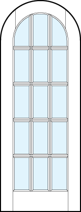 French glass front door with 15 square true divided lites design with half circle top arch