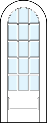 French glass front door with radius top panel, 15 true divided lites and bottom raised panel