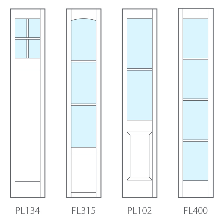 PL134, FL315, PL102 and FL400 shown as complementary sidelite styles
