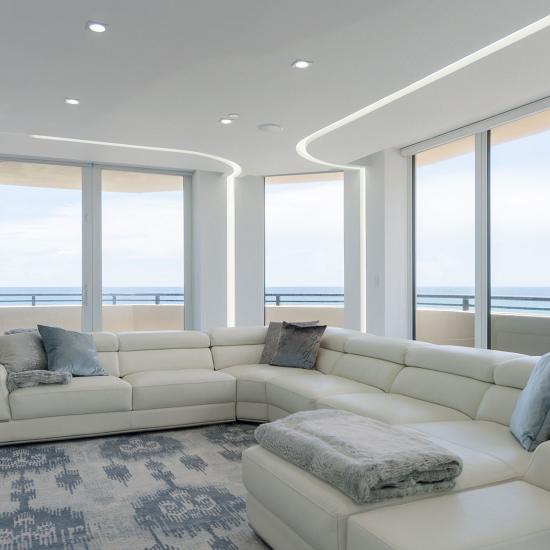 White on white living room of a modern Palm Beach condominium